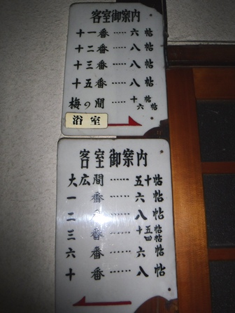 福島　平野屋　客室案内掲示